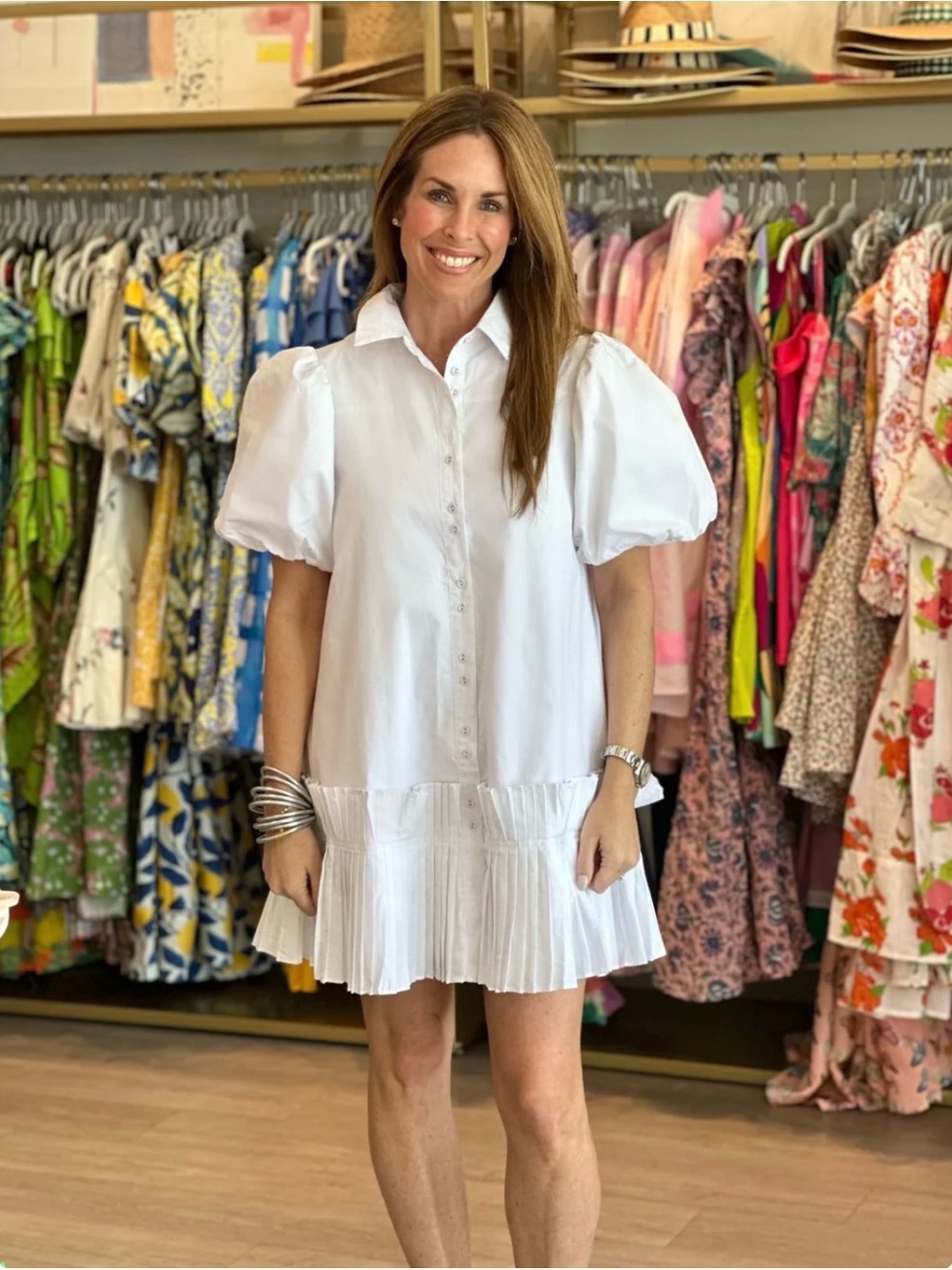 White Drop Waist Pleated Mini Dress
